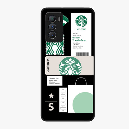 Starbucks Mocha Glass Case showing flat back view with coffee inspired artwork and glossy glass finish.