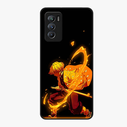Thunder Flame Execution Glass Case showing flat back view with powerful flame and lightning artwork and glossy glass finish.