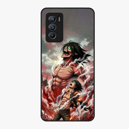 Titan Awakening Fury Glass Case showing flat back view with powerful titan inspired artwork and glossy glass finish.