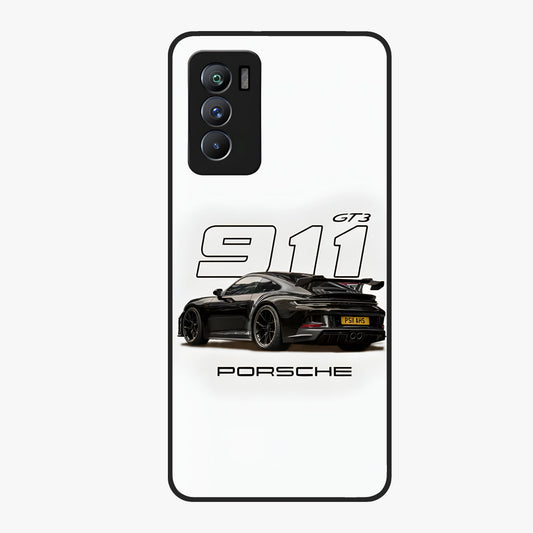 Turbo Legacy Icon Glass Case showing flat back view with iconic sports car inspired artwork and glossy glass finish.