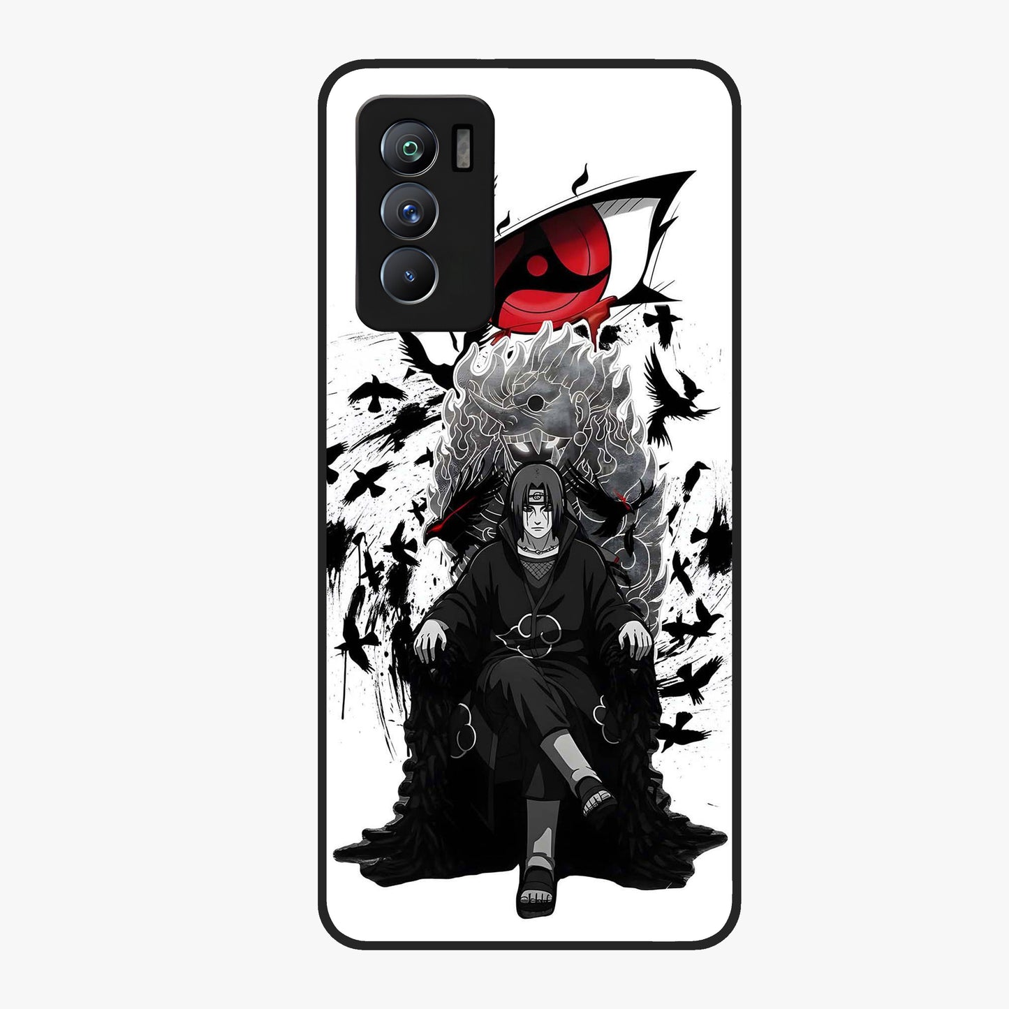 Uchiha Shadow Throne Glass Case showing flat back view with cosmic underwater themed artwork and glossy glass finish.