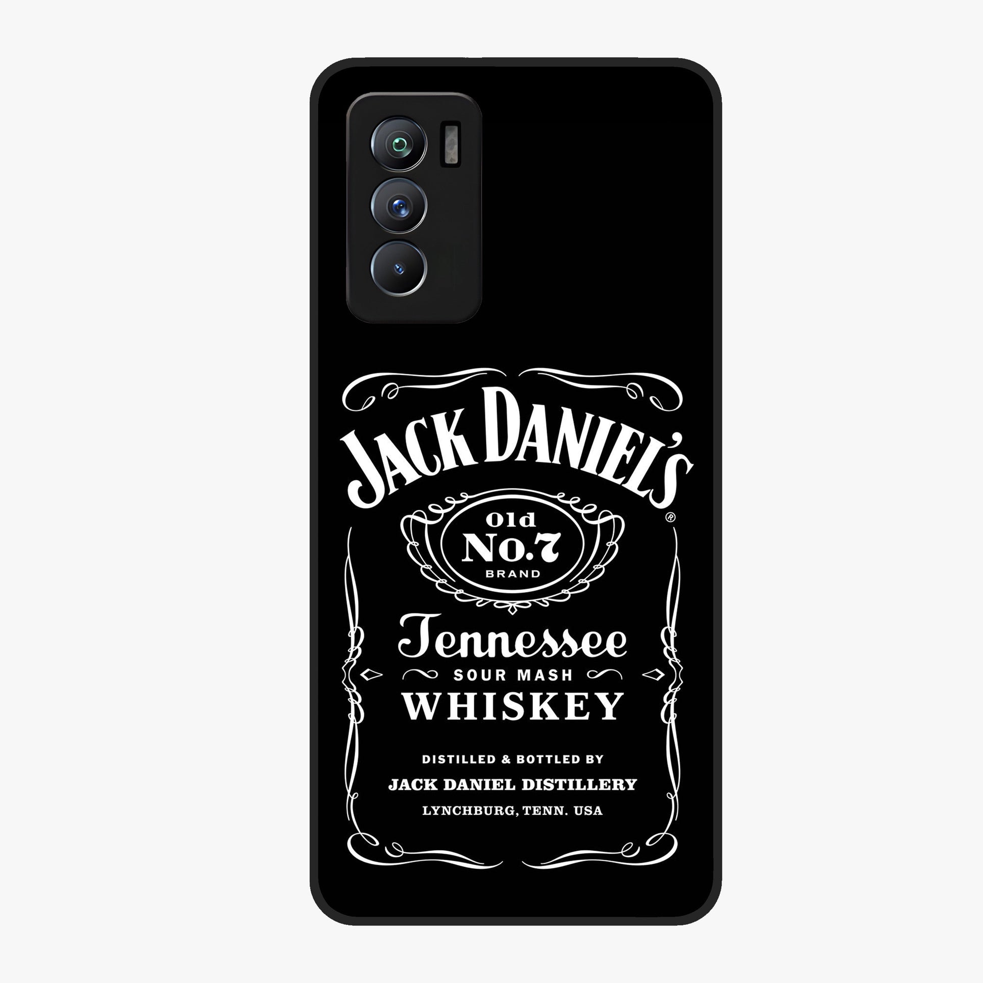 Vintage Whiskey Heritage Glass Case showing flat back view with classic whiskey inspired artwork and glossy glass finish.