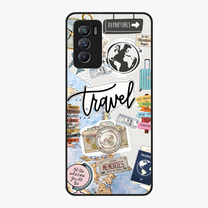 Wanderlust Journal Glass Case showing flat back view with travel inspired artwork and glossy glass finish.