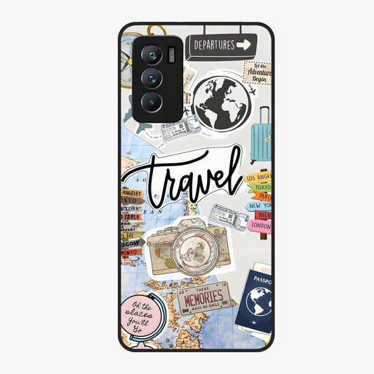 Wanderlust Journal Glass Case showing flat back view with travel inspired artwork and glossy glass finish.