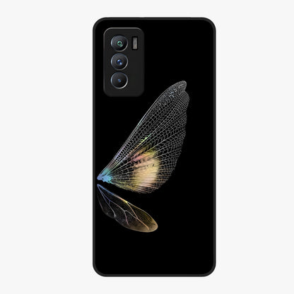Whispers Of Wings Glass Case showing flat back view with graceful wing inspired artwork and glossy glass finish.