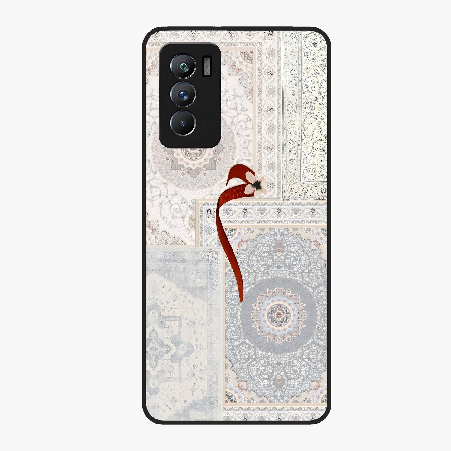 White Aesthetic Bow Glass Case showing flat back view with minimal bow artwork and glossy glass finish.