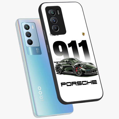911 Turbo Dominance Glass Case displayed in premium angled mockup highlighting sporty car illustration and sleek glass surface.