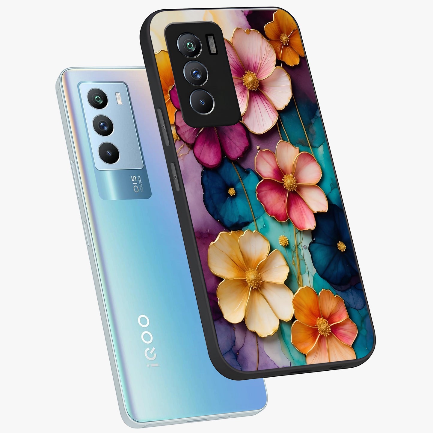 Artlyn Grace Flower Pattern Glass Case displayed in angled mockup highlighting delicate flower pattern design and smooth glass surface.