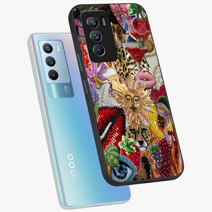 Beaded Fashion Jungle Glass Case displayed in angled mockup highlighting colorful fashion bead design and artistic pattern.