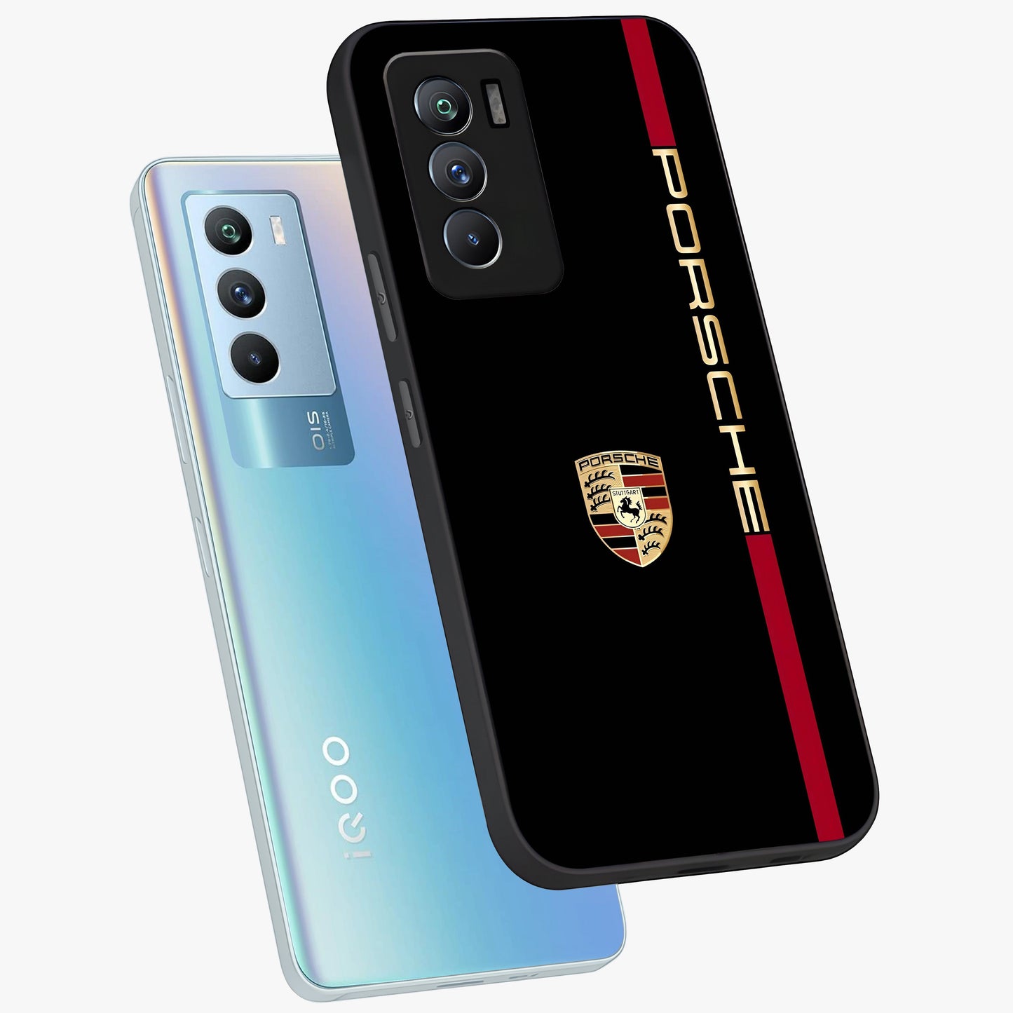 Black Minimal Porsche Glass Case displayed in angled mockup highlighting modern minimal car illustration and clean aesthetic design.