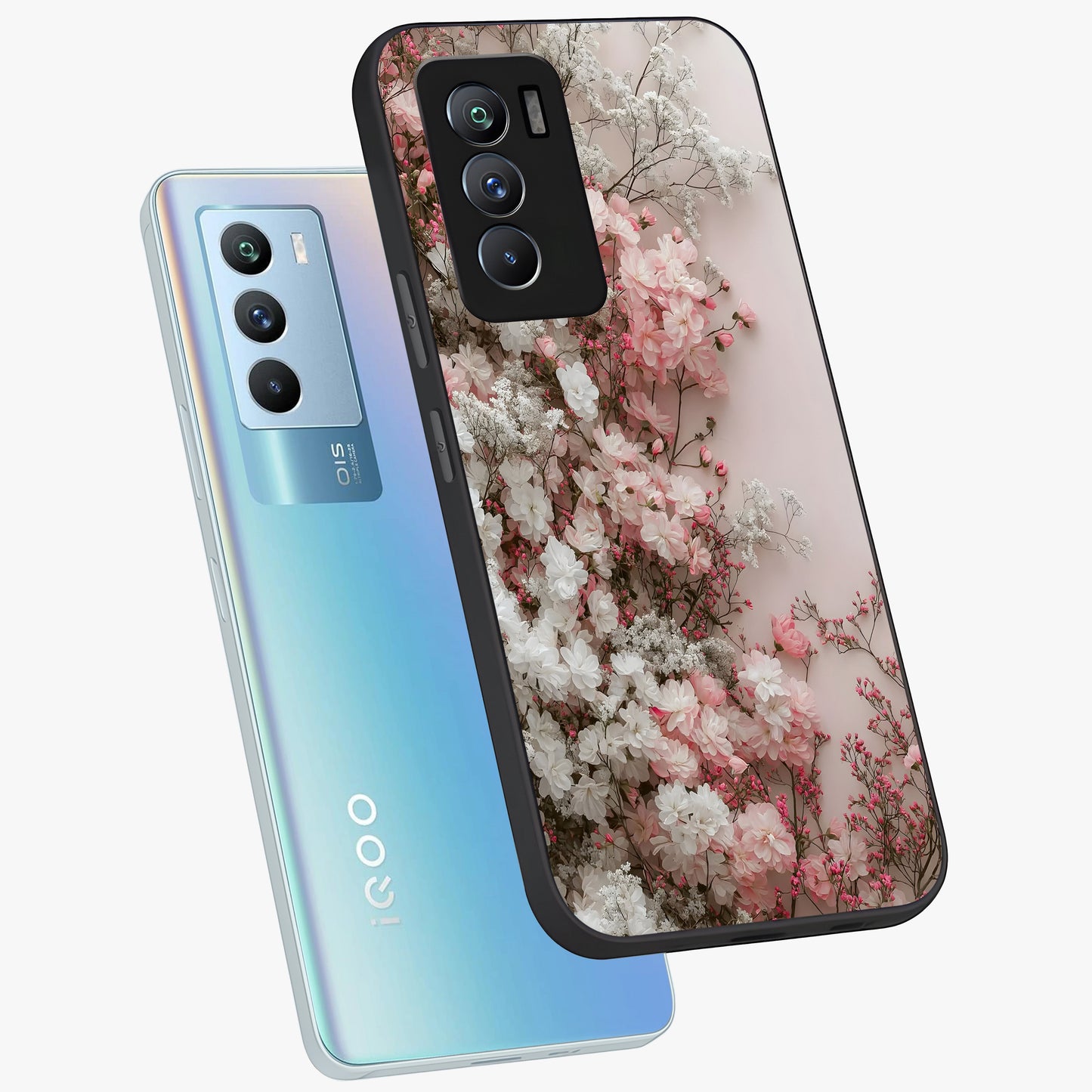 Blush Blossom Cloud Glass Case displayed in angled mockup highlighting soft cloud and blossom design with pastel aesthetic.