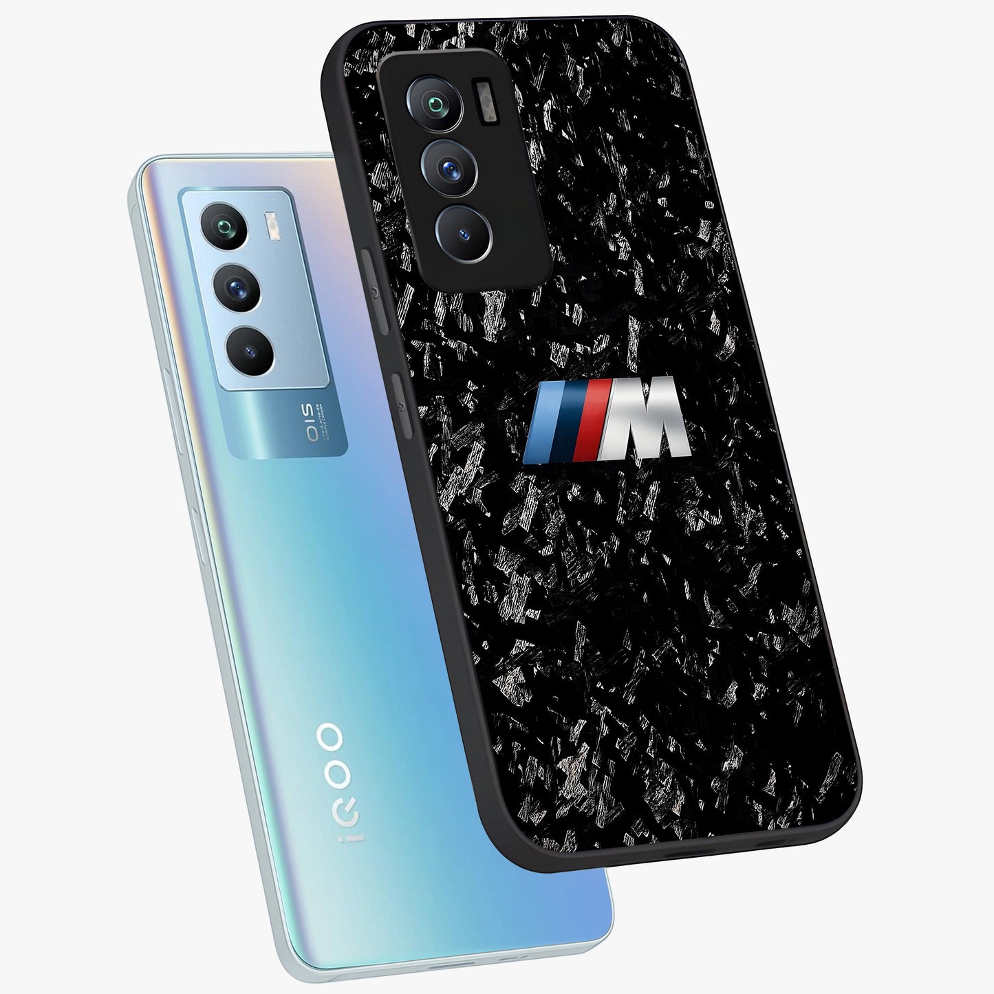 Carbon Speed Mark Glass Case displayed in angled mockup highlighting racing inspired carbon design and sleek aesthetic style.