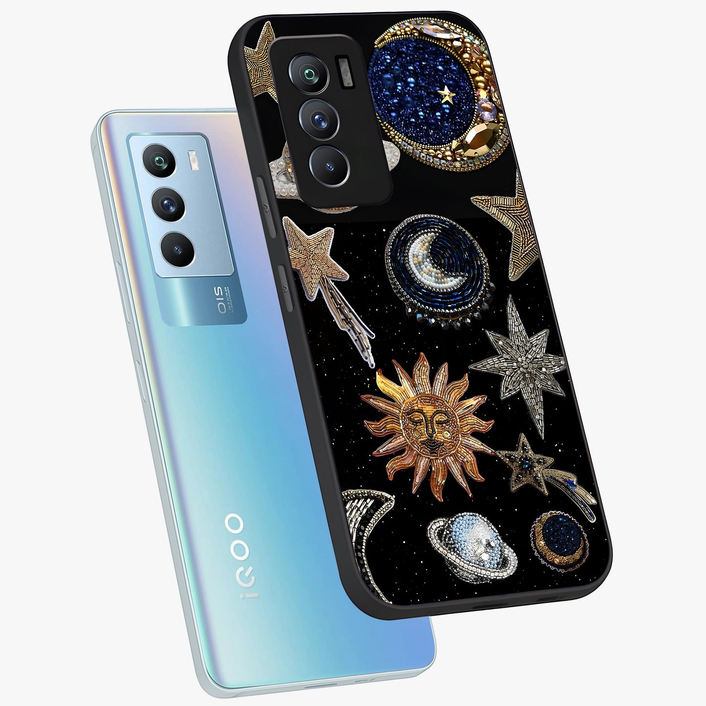 Celestial Gem Constellations Glass Case displayed in angled mockup highlighting gemstone inspired constellation design.