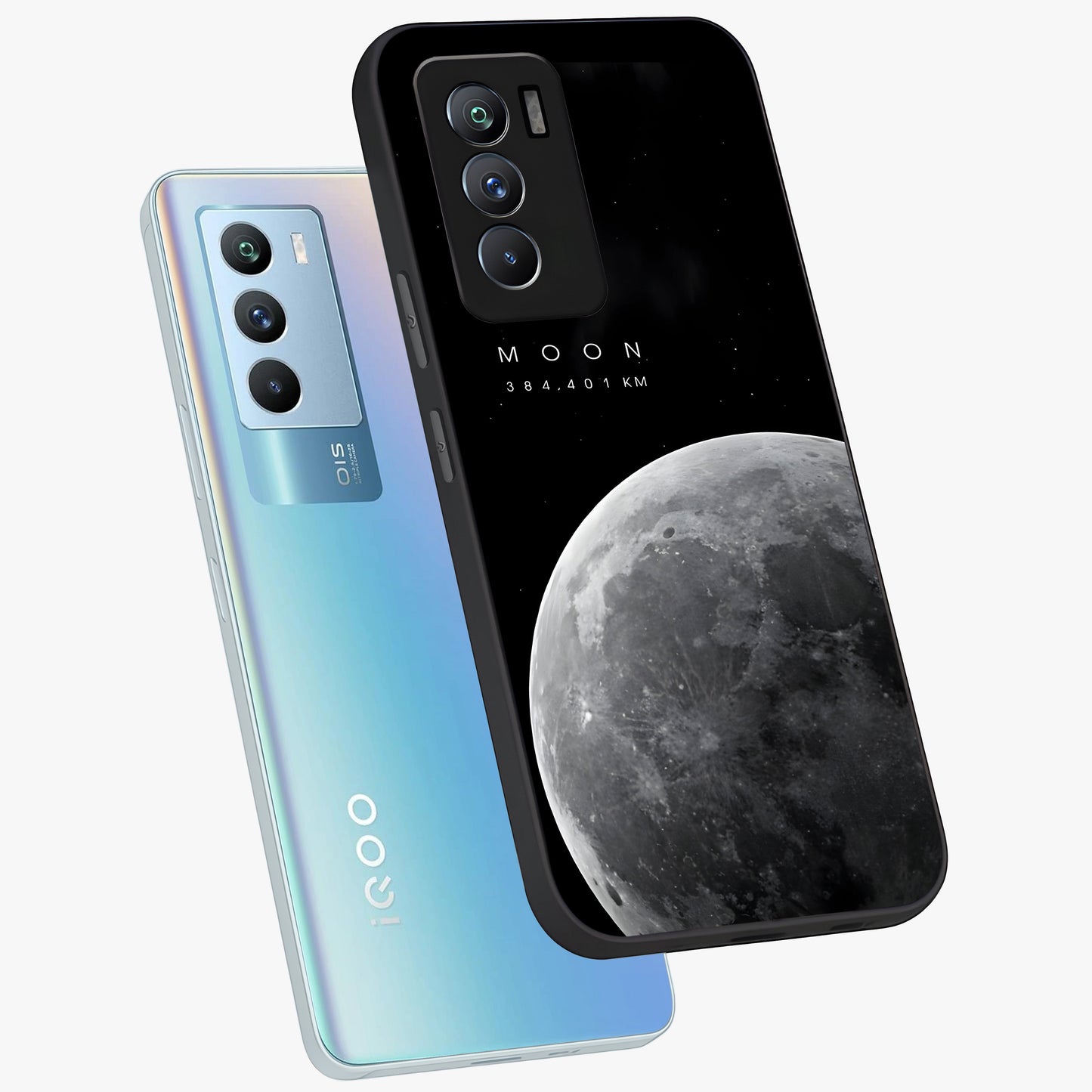 Cosmic Moon Glow Glass Case displayed in angled mockup highlighting celestial moon design with cosmic aesthetic theme.