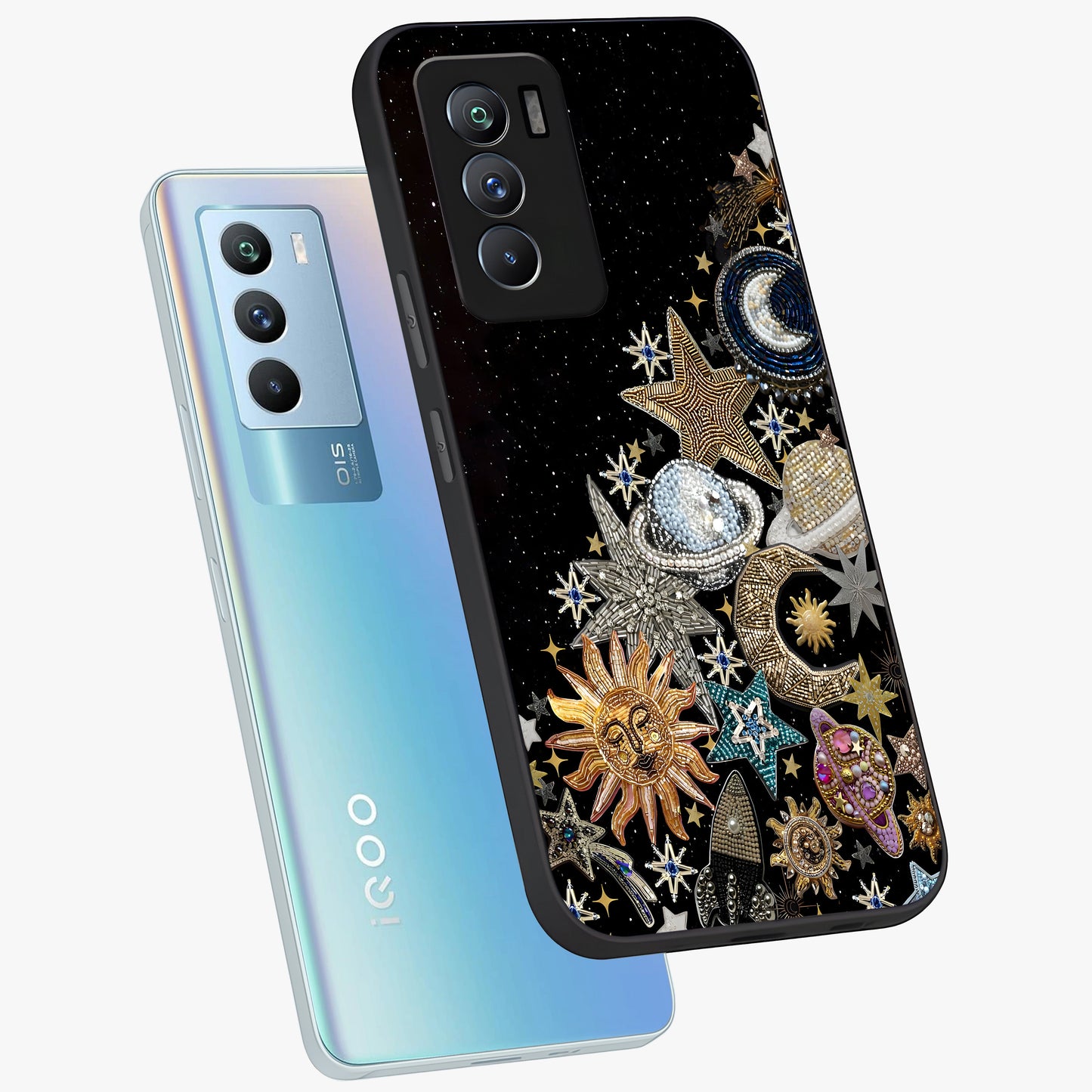 Cosmic Sparkle Dreams Glass Case displayed in angled mockup highlighting dreamy star sparkle design with celestial aesthetic.