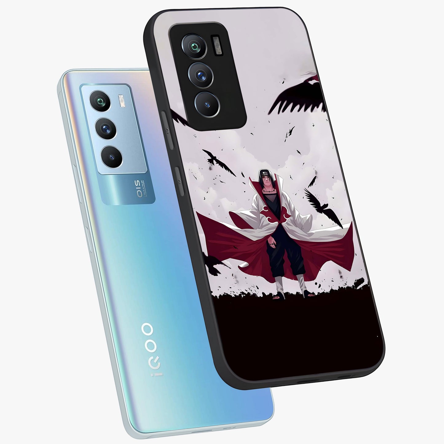 Crimson Crow Ascension Glass Case displayed in angled mockup highlighting powerful crow illustration with dark crimson aesthetic.
