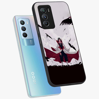 Crimson Crow Ascension Glass Case displayed in angled mockup highlighting powerful crow illustration with dark crimson aesthetic.