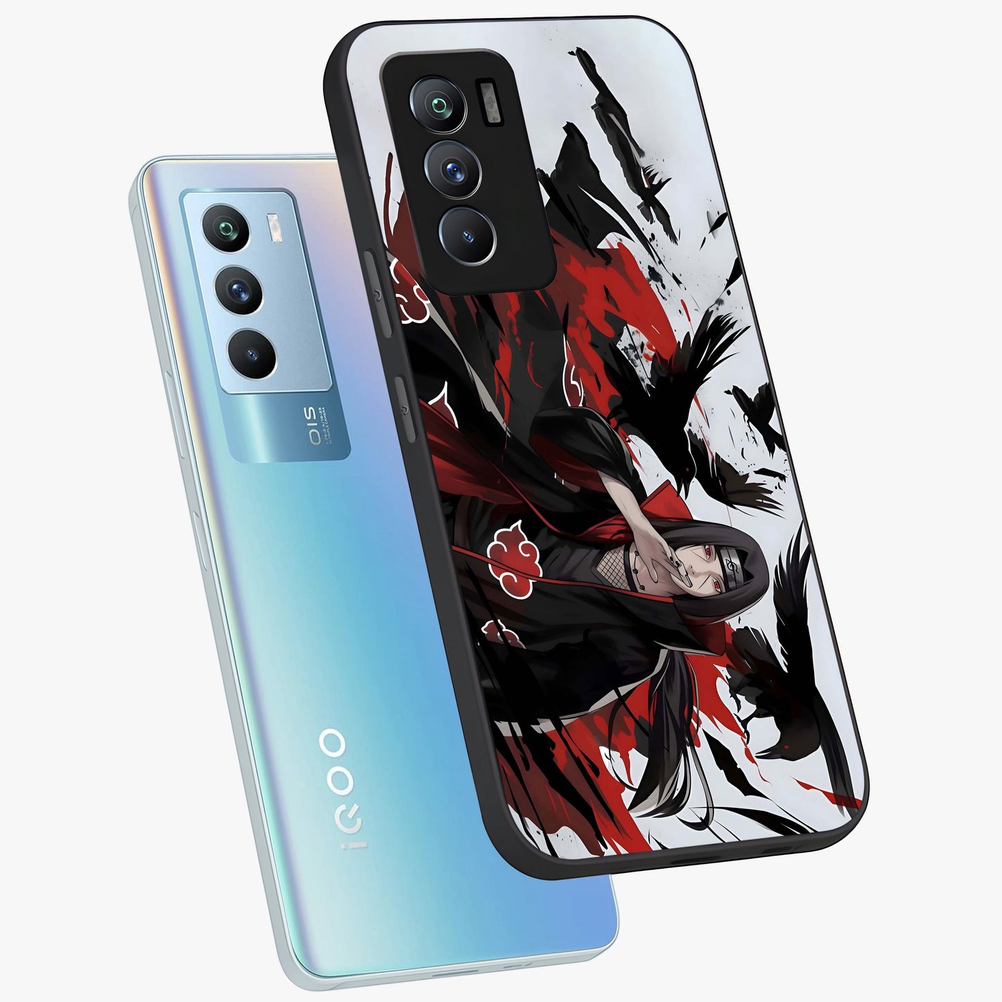 Crimson Crow Illusion Glass Case displayed in angled mockup highlighting mysterious crow graphic with dark aesthetic style.