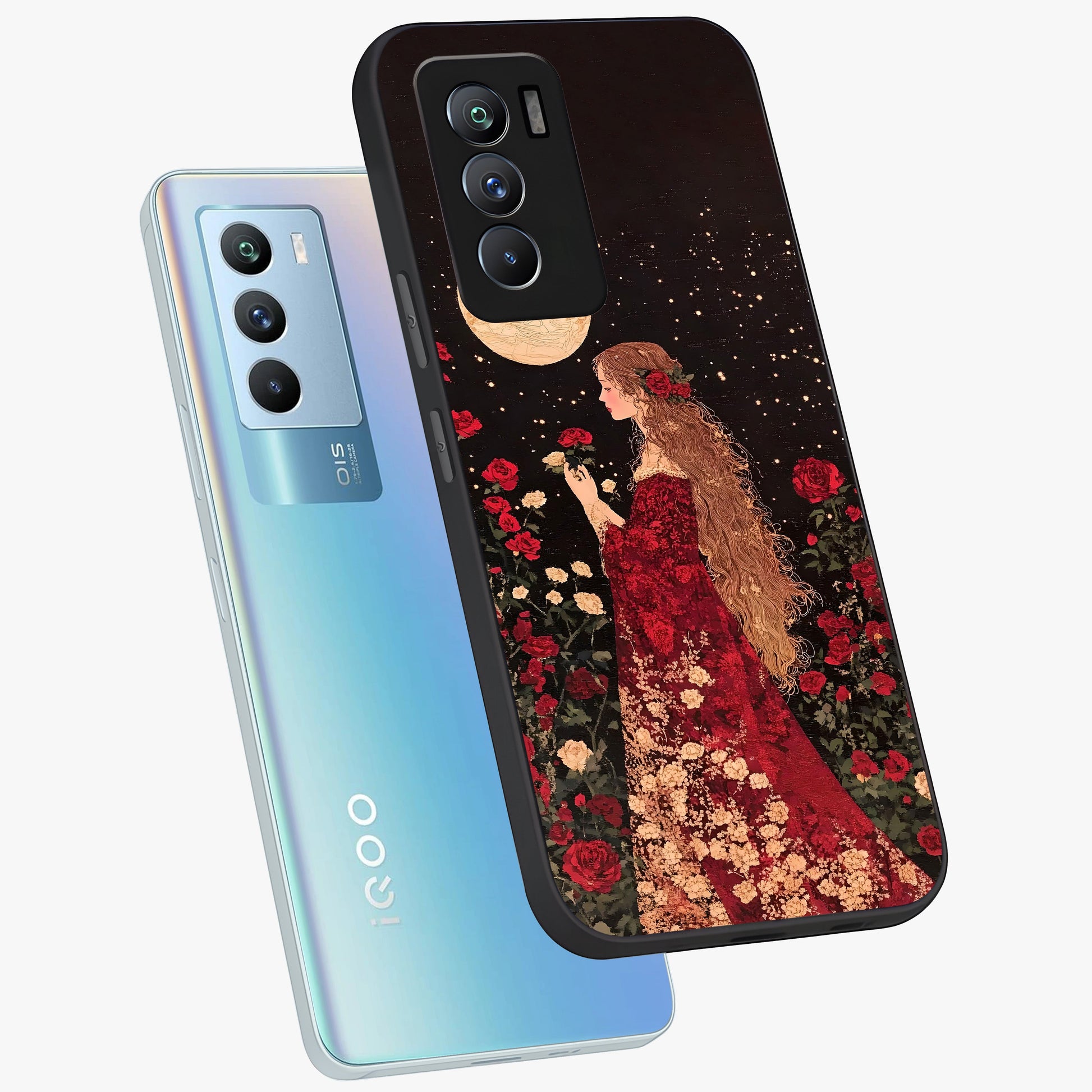 Crimson Dreams Glass Case displayed in angled mockup highlighting soft crimson aesthetic design with artistic theme.