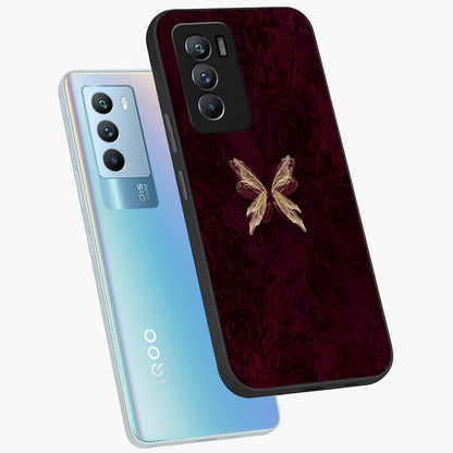Crimson Fade Butterfly Glass Case displayed in angled mockup highlighting elegant butterfly design with crimson gradient aesthetic.
