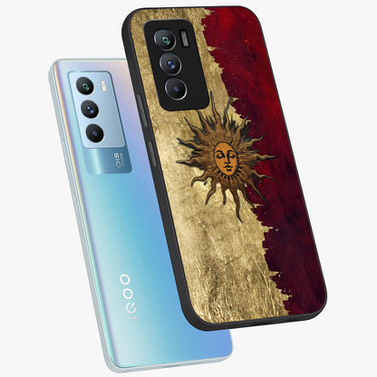Crimson Sun Majesty Glass Case displayed in angled mockup highlighting majestic crimson sun design with bold aesthetic style.
