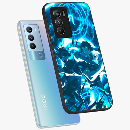 Cursed Energy Clash Glass Case displayed in angled mockup highlighting powerful battle inspired graphic with anime style aesthetic.