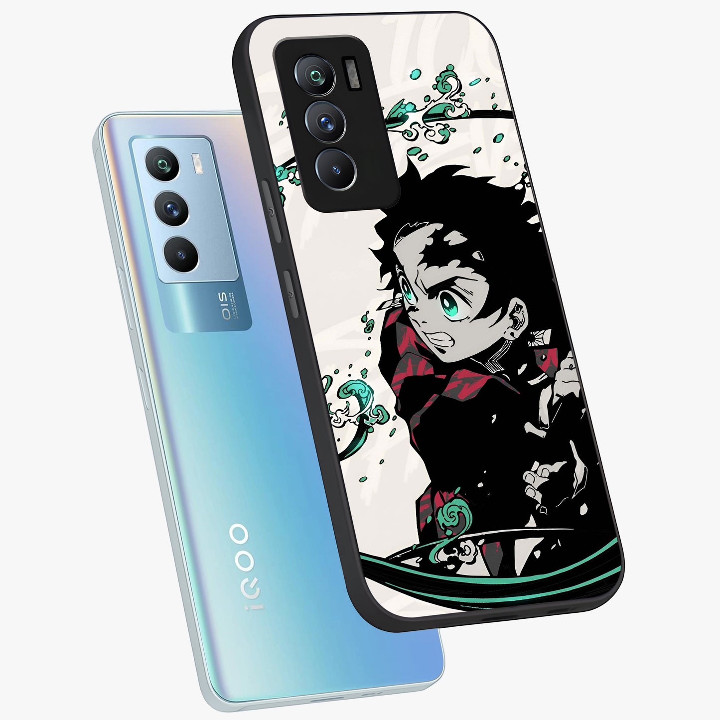 Demon Slayer Glass Case displayed in angled mockup highlighting dramatic anime character design with action aesthetic.