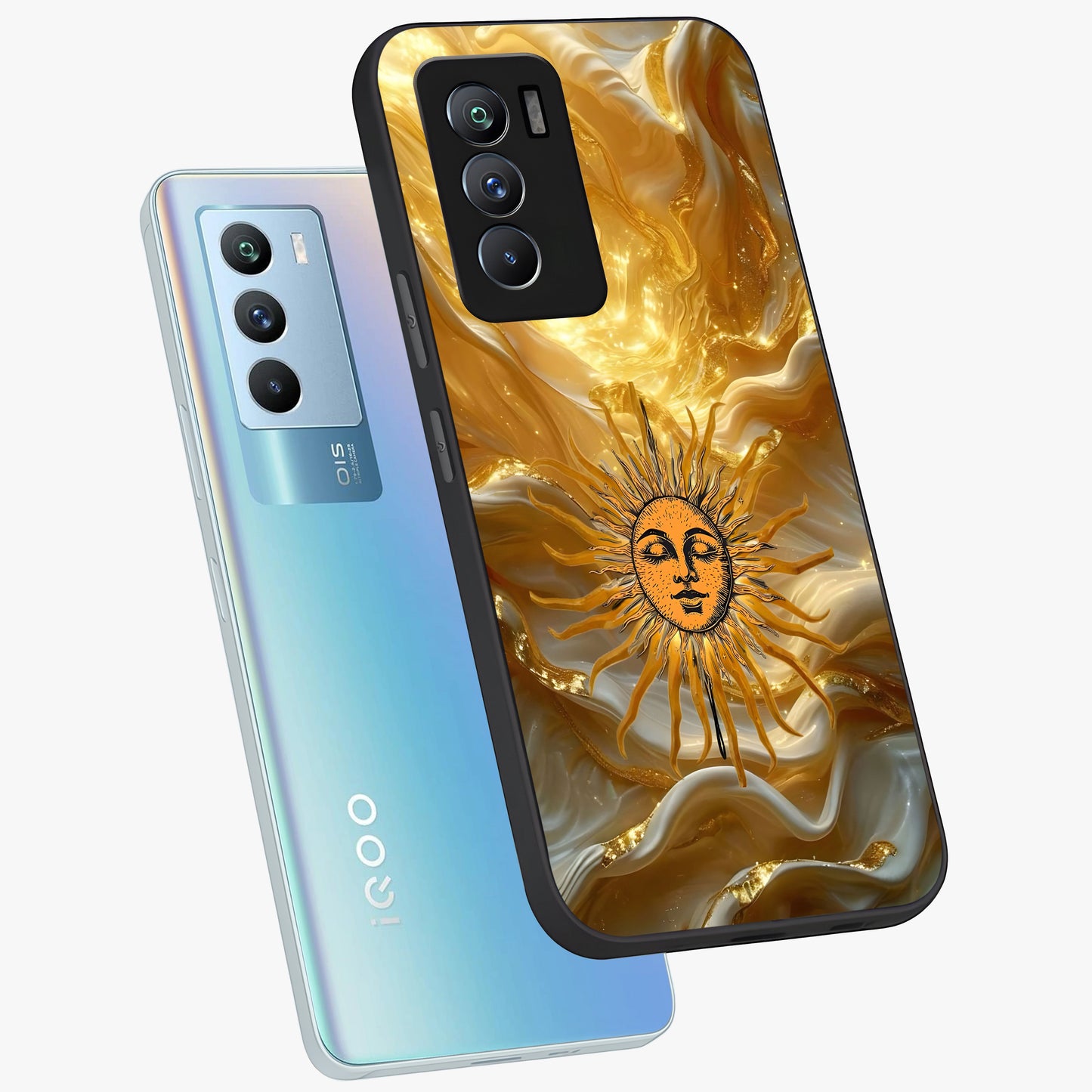 Eternal Golden Glow Glass Case displayed in angled mockup highlighting glowing golden aesthetic design with elegant style.