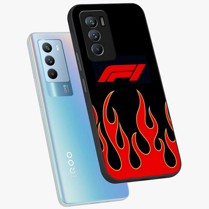 Fire F11 Glass Case displayed in angled mockup highlighting bold fire inspired graphic with energetic aesthetic style.