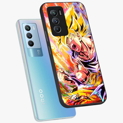 Firing Goku Glass Case displayed in angled mockup highlighting dynamic anime character design with action aesthetic.