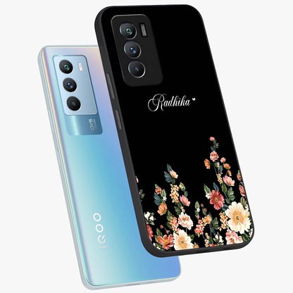 Floral Design With a Custom Personalized Name Glass Case displayed in angled mockup highlighting elegant floral pattern with custom name feature.