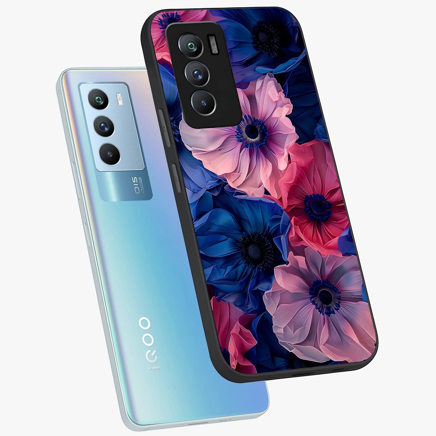 Flower Paper Art Pattern Glass Case displayed in angled mockup highlighting layered paper flower design with artistic aesthetic.
