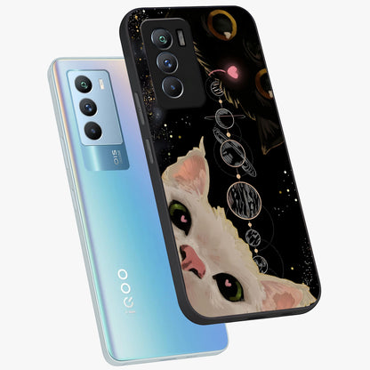 Galactic Cat Glass Case displayed in angled mockup highlighting celestial feline illustration with galaxy aesthetic style.