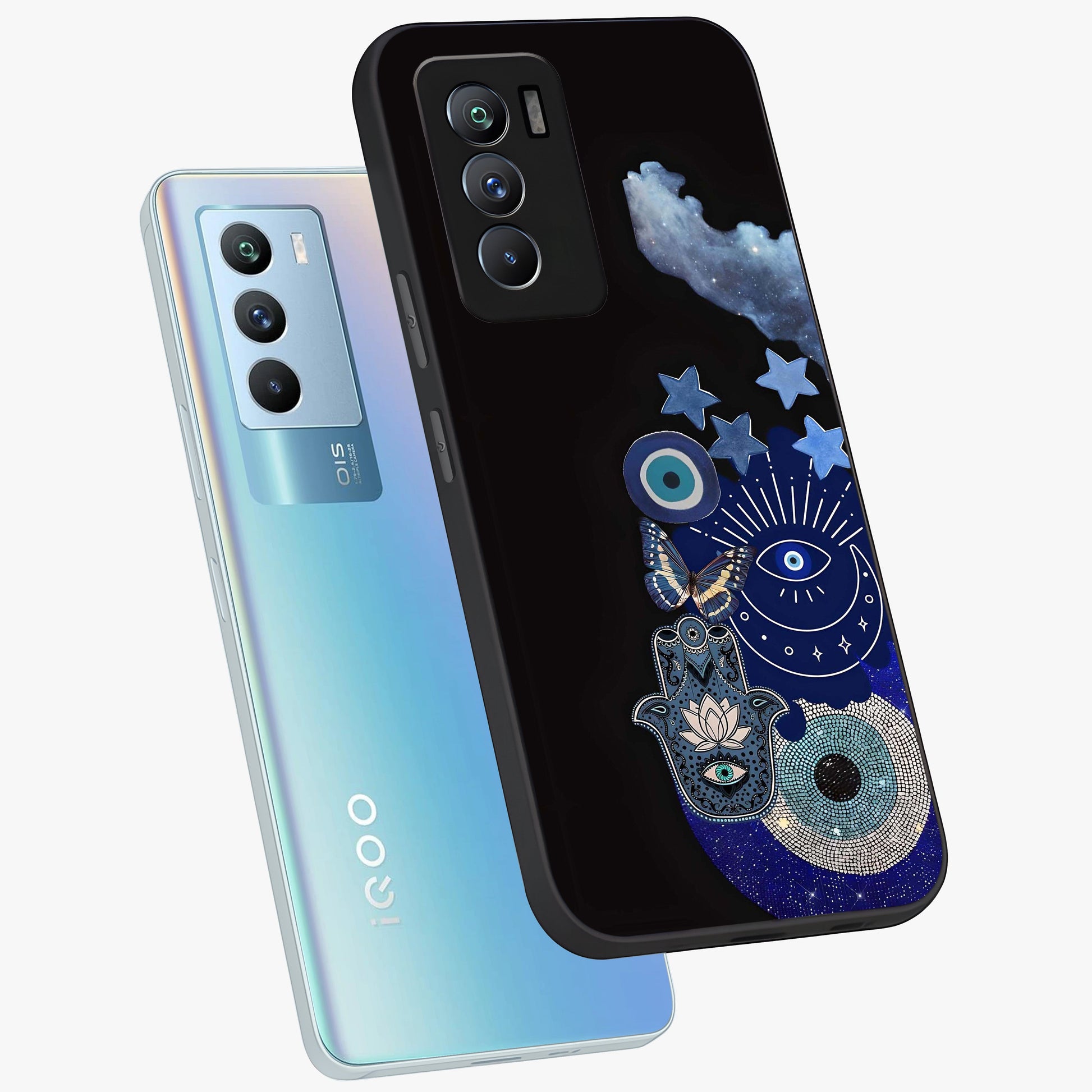 Galactic Charm Cluster Glass Case displayed in angled mockup highlighting luminous galaxy inspired design with dreamy aesthetic.
