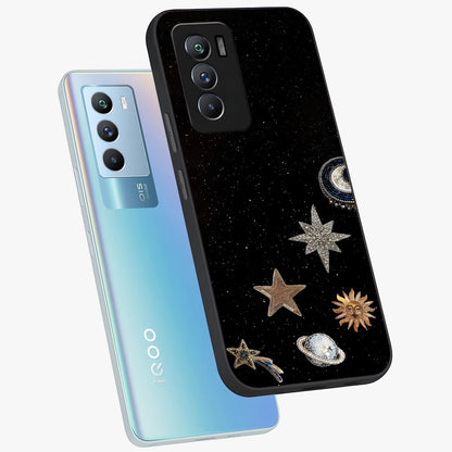 Galactic Charm Glow Glass Case displayed in angled mockup highlighting luminous galaxy inspired design with dreamy aesthetic.