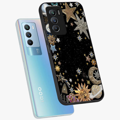 Galactic Jewel Stars Glass Case displayed in angled mockup highlighting shining celestial star design with cosmic aesthetic style.