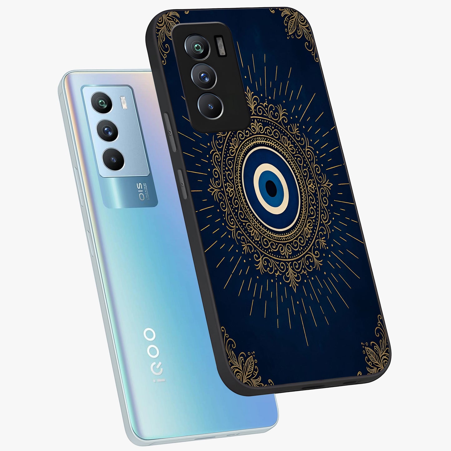Golden Celestial Charm Glass Case displayed in angled mockup highlighting sparkling cosmic charm design with celestial aesthetic.