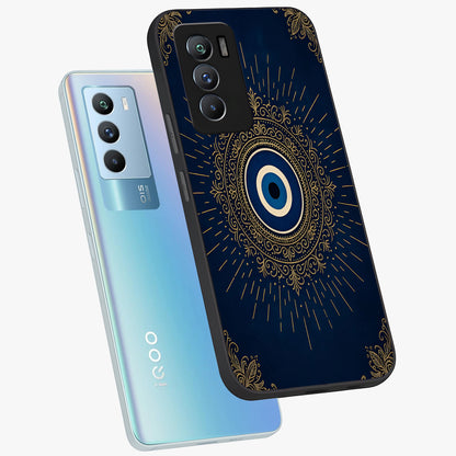 Golden Celestial Charm Glass Case displayed in angled mockup highlighting sparkling cosmic charm design with celestial aesthetic.
