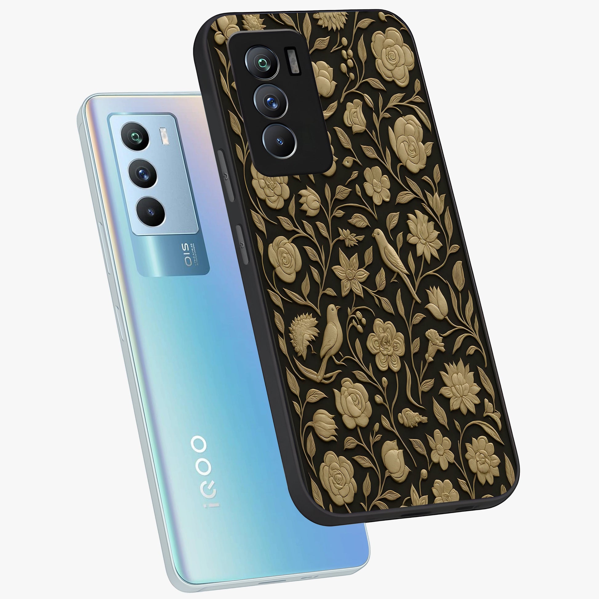 Golden Evil Eye Mandala Glass Case displayed in angled mockup highlighting protective evil eye symbol with golden mandala design.