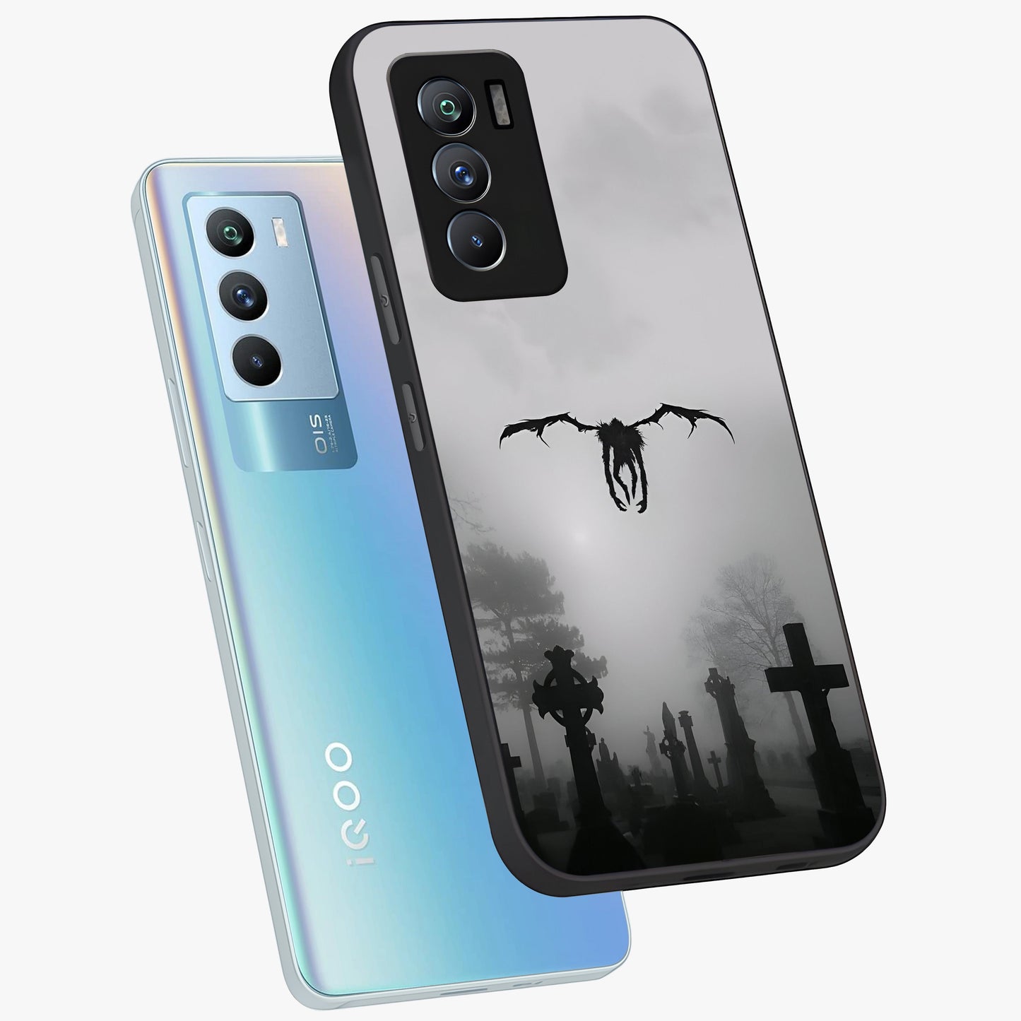 Graveyard Shadow Descent Glass Case displayed in angled mockup highlighting eerie shadow illustration with gothic aesthetic.