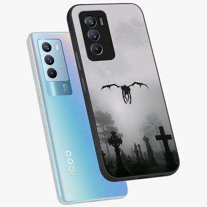 Graveyard Shadow Descent Glass Case displayed in angled mockup highlighting eerie shadow illustration with gothic aesthetic.