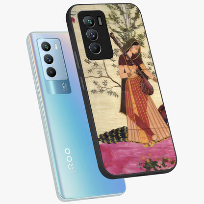Lady With Veena Art Glass Case displayed in angled mockup highlighting graceful musical illustration with cultural artistic aesthetic.