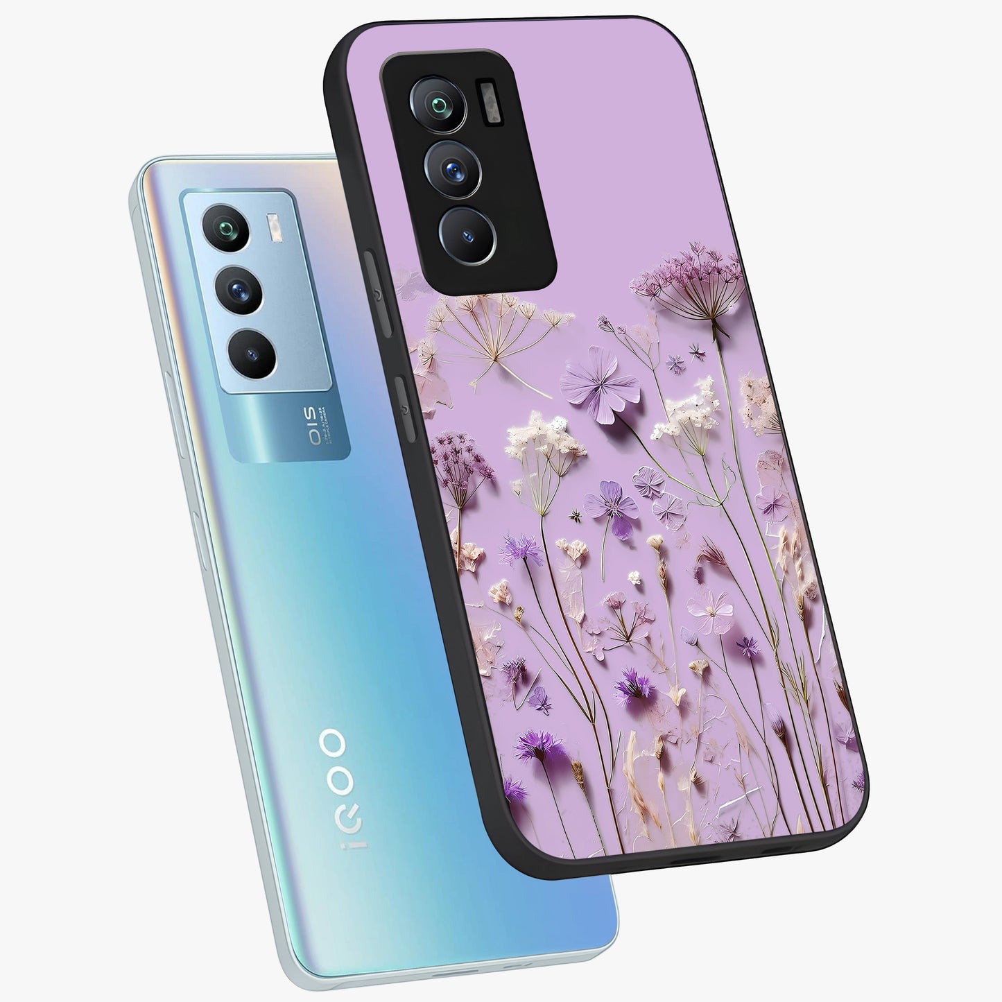 Lavender Blossom Dream Glass Case displayed in angled mockup highlighting dreamy lavender flower design with calming aesthetic style.