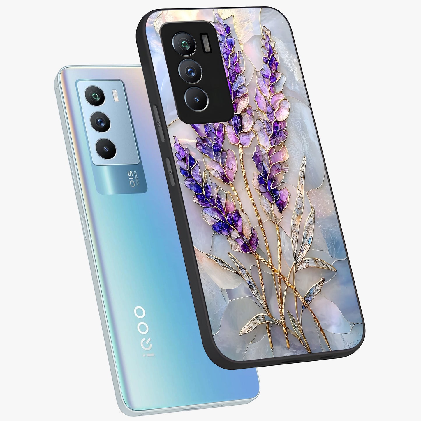 Lavender Dream Glow Glass Case displayed in angled mockup highlighting dreamy purple glow design with soft artistic style.