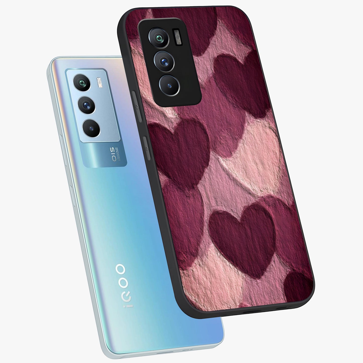 Layered Paper Hearts Glass Case displayed in angled mockup highlighting creative paper craft heart design with romantic aesthetic.