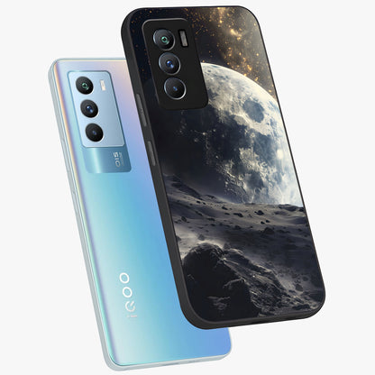 Lunar Horizon Glow Glass Case displayed in angled mockup highlighting celestial moon design with dreamy night aesthetic.