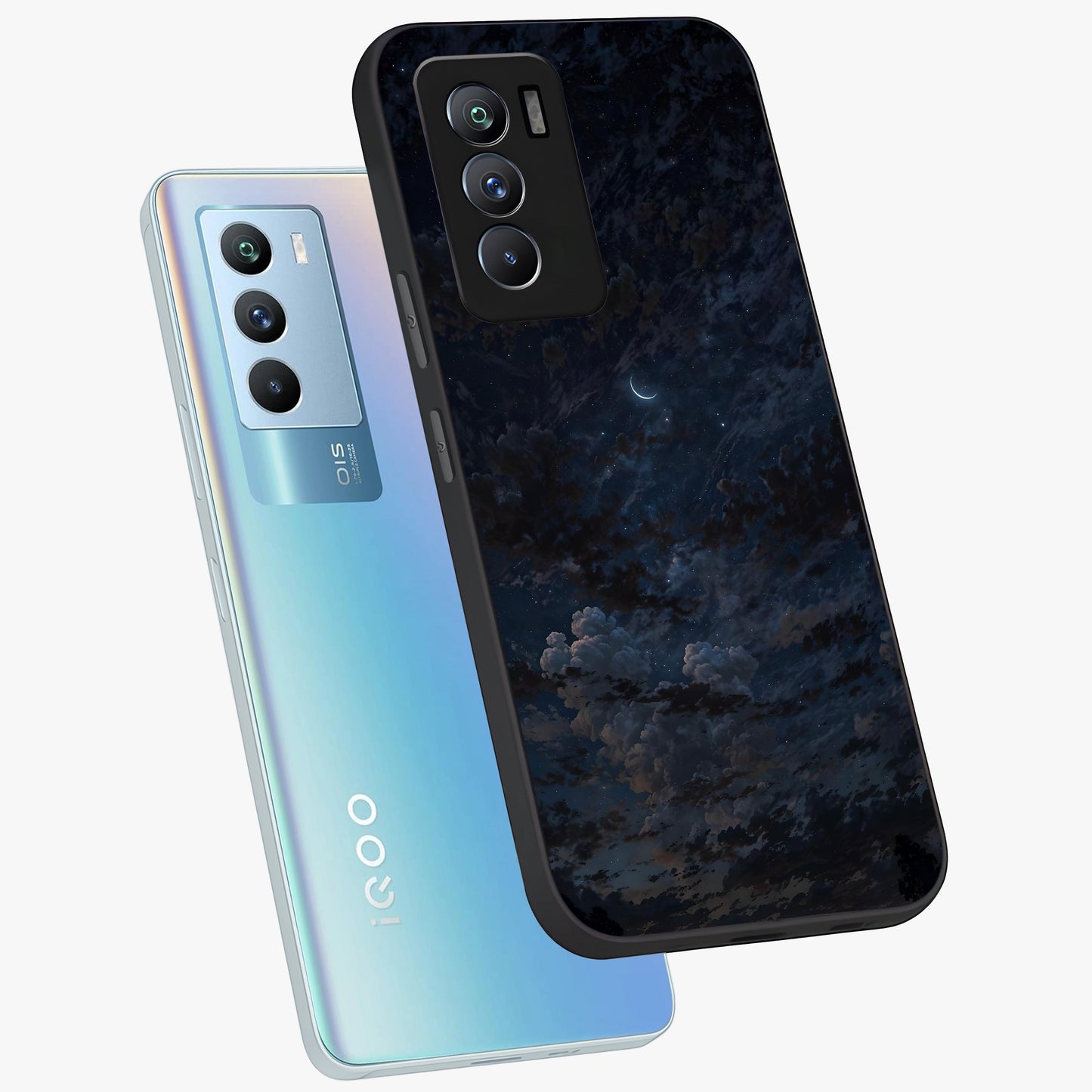 Lunar Veil Silence Glass Case displayed in angled mockup highlighting soft lunar design with peaceful celestial aesthetic.