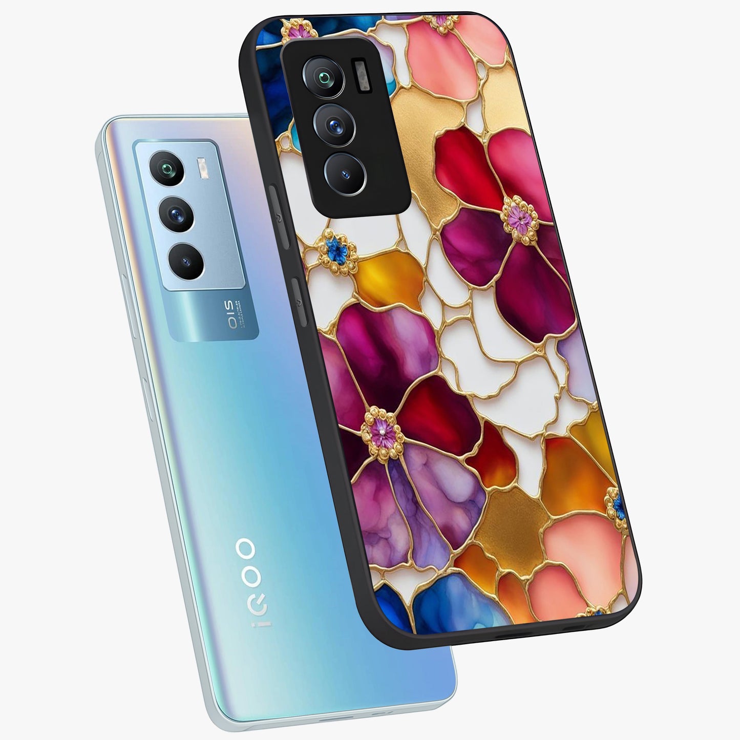 Marble Flower Pattern Glass Case displayed in angled mockup highlighting elegant marble floral design with modern aesthetic.