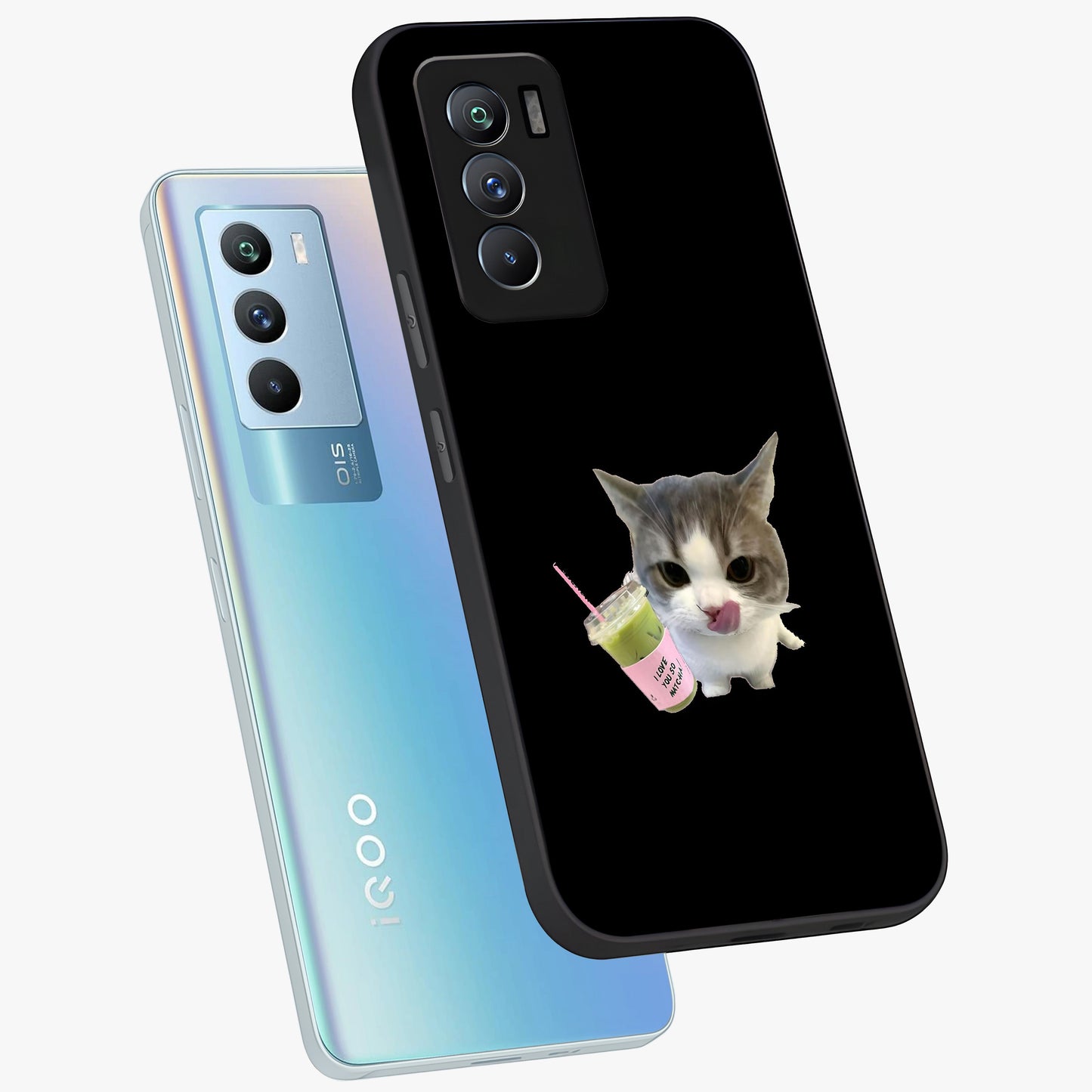 Matcha Cat Style Glass Case displayed in angled mockup highlighting playful feline design with pastel matcha aesthetic.