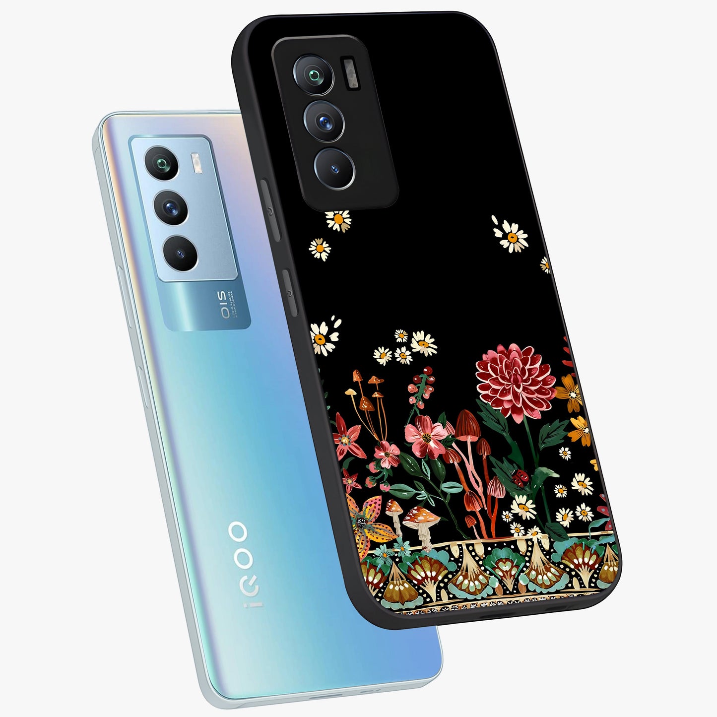 Midnight Bloom Pattern Glass Case displayed in angled mockup highlighting elegant flower design with midnight aesthetic style.